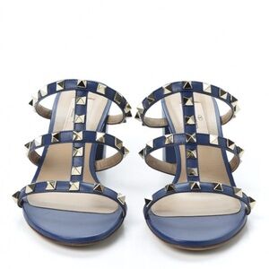 Valentino Garavani Calfskin Rockstud 60mm Caged Slide Sandals 39 Blu Delft